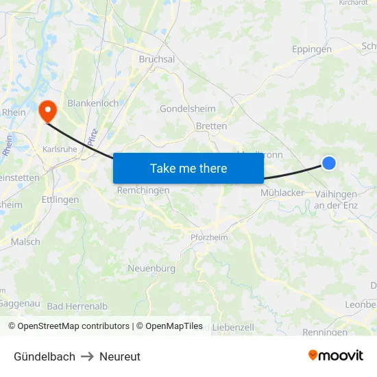 Gündelbach to Neureut map