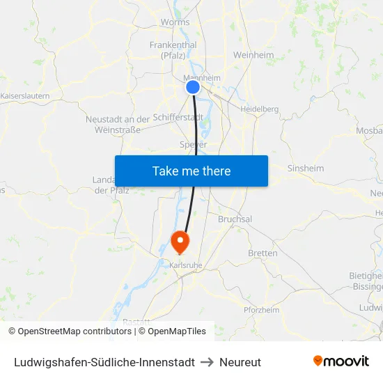 Ludwigshafen-Südliche-Innenstadt to Neureut map