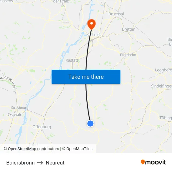 Baiersbronn to Neureut map