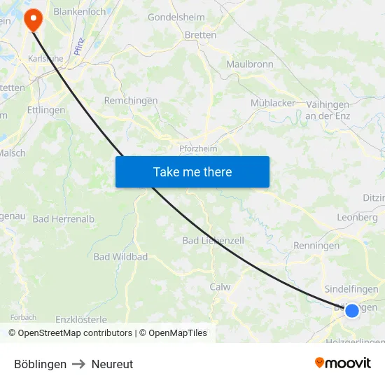 Böblingen to Neureut map