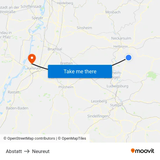 Abstatt to Neureut map