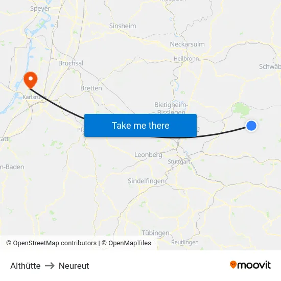 Althütte to Neureut map