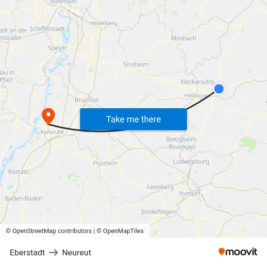 Eberstadt to Neureut map