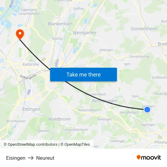 Eisingen to Neureut map