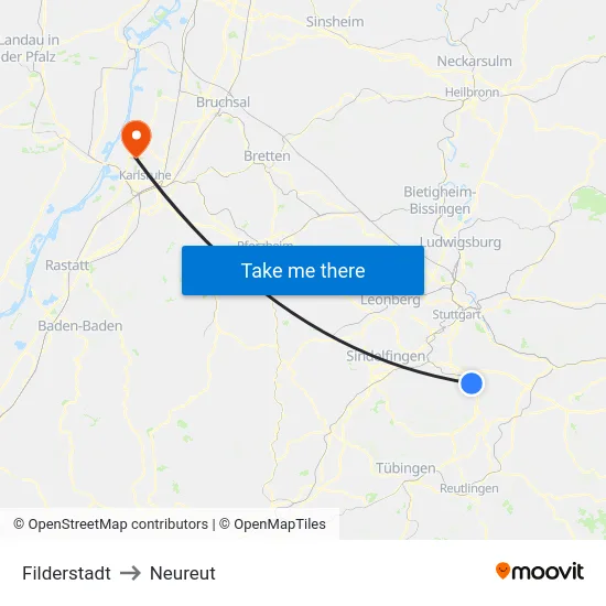 Filderstadt to Neureut map