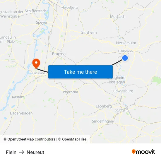 Flein to Neureut map