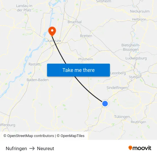 Nufringen to Neureut map