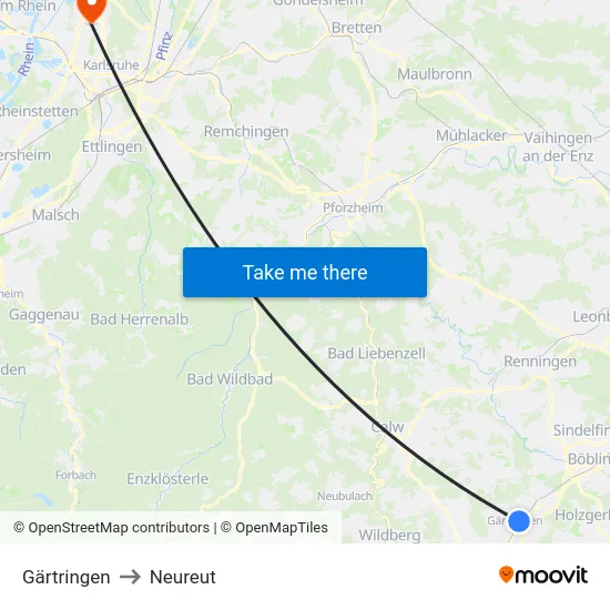 Gärtringen to Neureut map