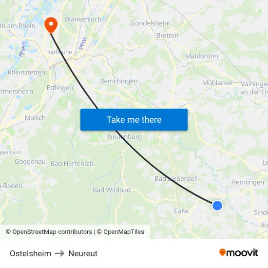 Ostelsheim to Neureut map