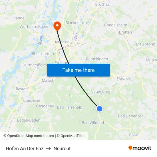 Höfen An Der Enz to Neureut map