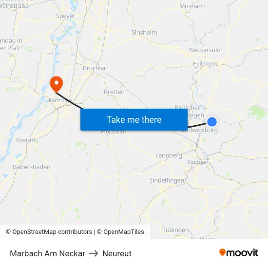 Marbach Am Neckar to Neureut map