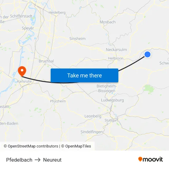 Pfedelbach to Neureut map