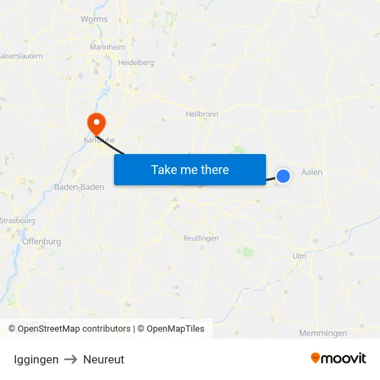 Iggingen to Neureut map