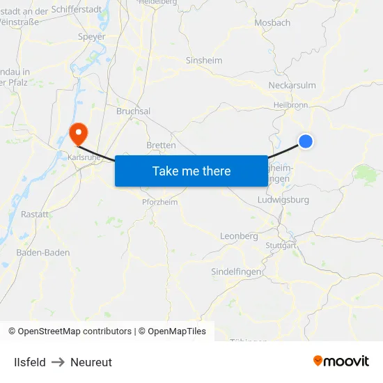 Ilsfeld to Neureut map