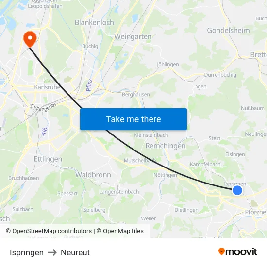 Ispringen to Neureut map