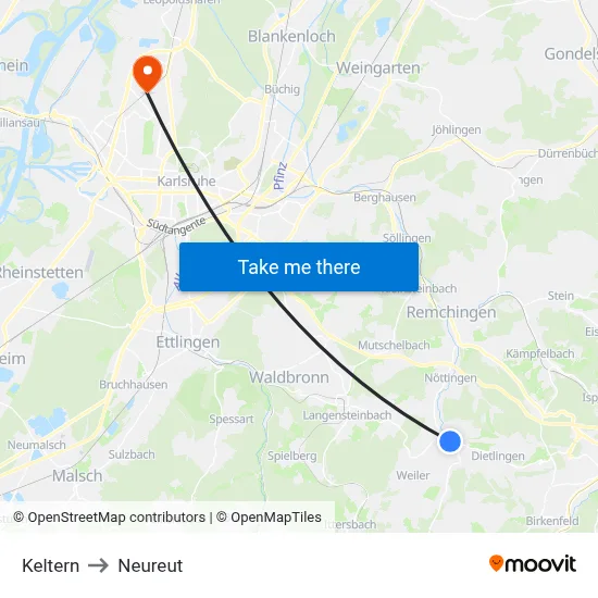 Keltern to Neureut map