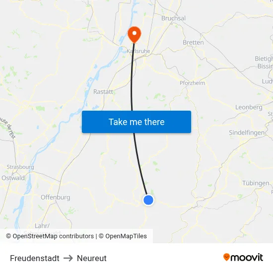 Freudenstadt to Neureut map
