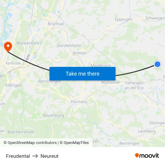 Freudental to Neureut map