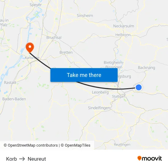 Korb to Neureut map
