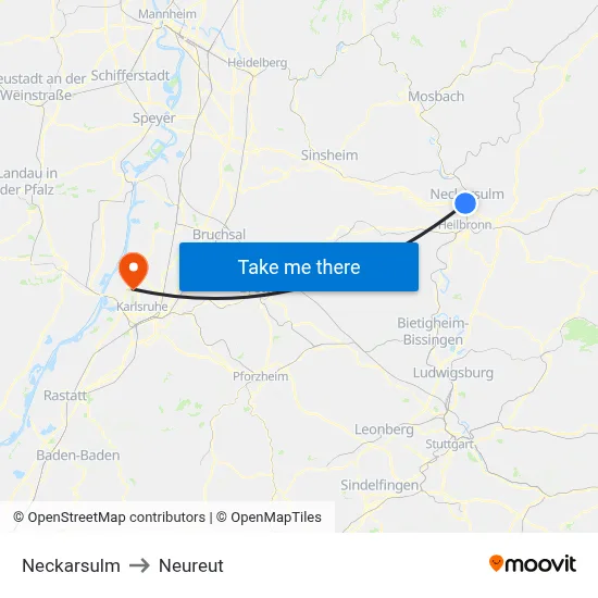 Neckarsulm to Neureut map