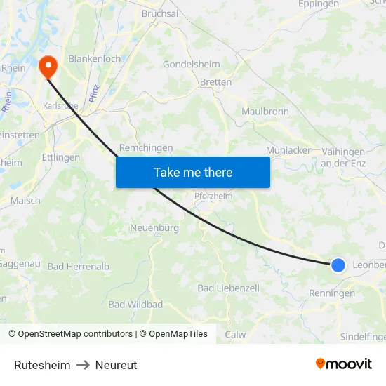 Rutesheim to Neureut map