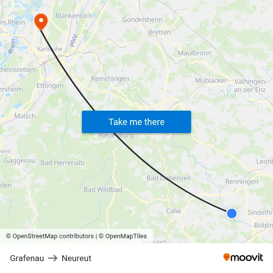 Grafenau to Neureut map