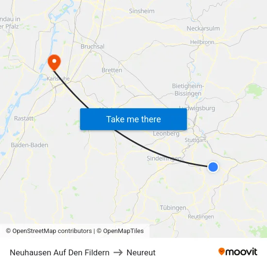 Neuhausen Auf Den Fildern to Neureut map