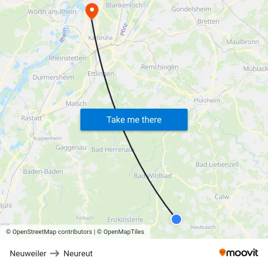 Neuweiler to Neureut map