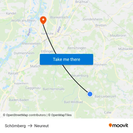 Schömberg to Neureut map