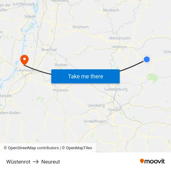 Wüstenrot to Neureut map