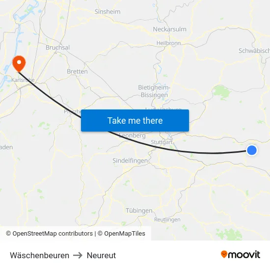 Wäschenbeuren to Neureut map