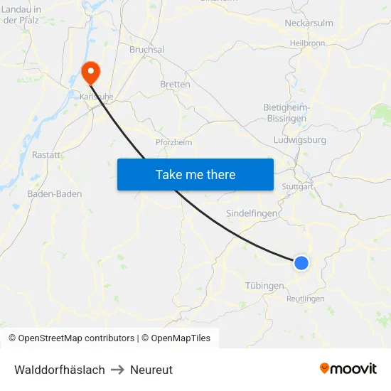 Walddorfhäslach to Neureut map