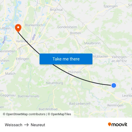 Weissach to Neureut map