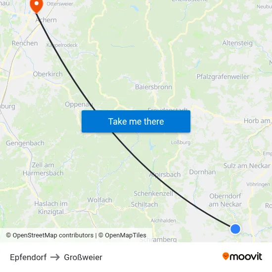 Epfendorf to Großweier map