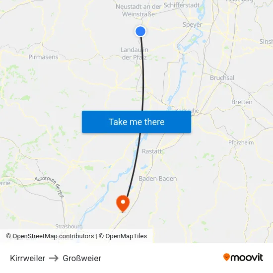 Kirrweiler to Großweier map