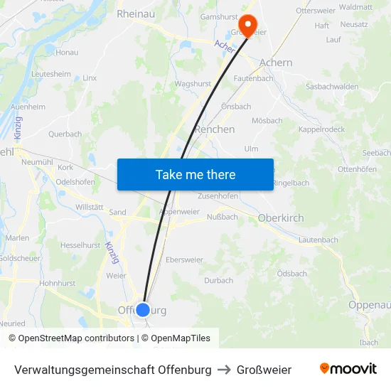 Verwaltungsgemeinschaft Offenburg to Großweier map