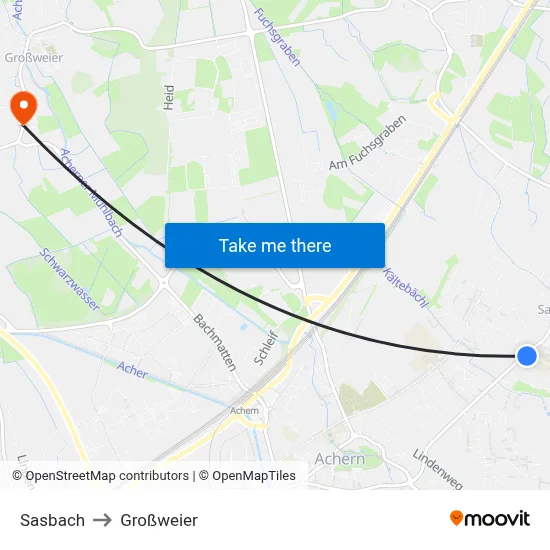 Sasbach to Großweier map