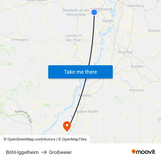 Böhl-Iggelheim to Großweier map