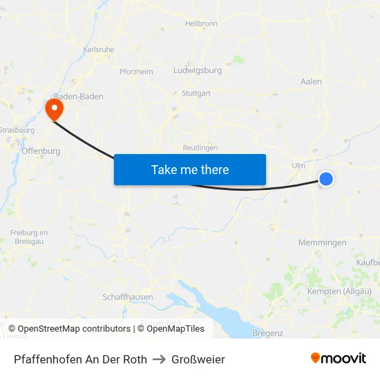 Pfaffenhofen An Der Roth to Großweier map