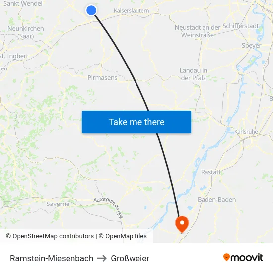 Ramstein-Miesenbach to Großweier map