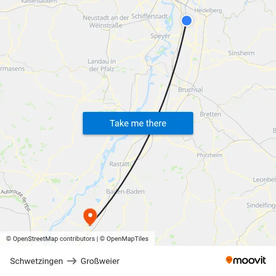 Schwetzingen to Großweier map