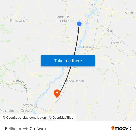 Bellheim to Großweier map