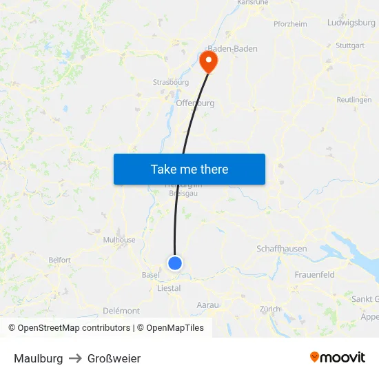 Maulburg to Großweier map