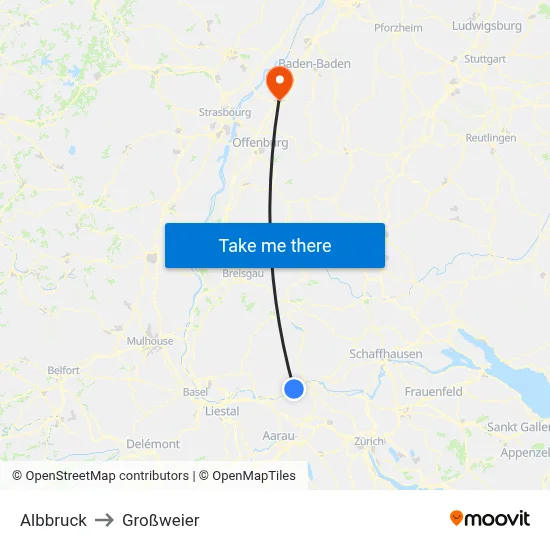 Albbruck to Großweier map