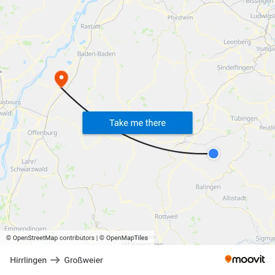 Hirrlingen to Großweier map
