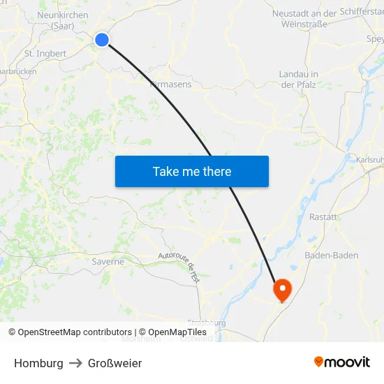 Homburg to Großweier map