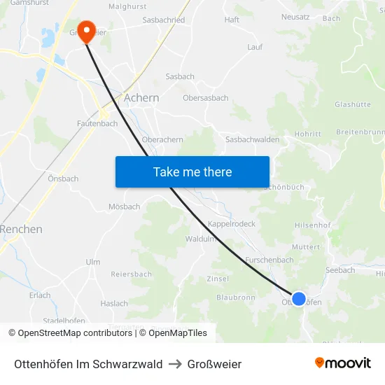 Ottenhöfen Im Schwarzwald to Großweier map