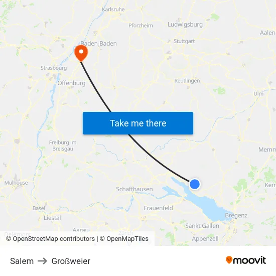 Salem to Großweier map