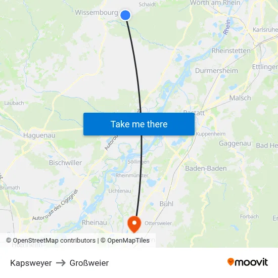Kapsweyer to Großweier map