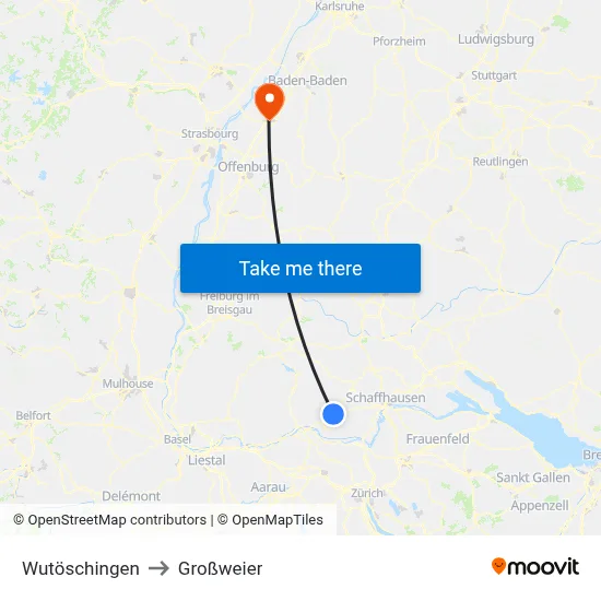 Wutöschingen to Großweier map